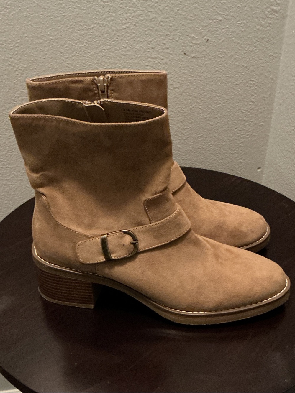 Kensie Suede Ankle Booties with Buckle in Tan